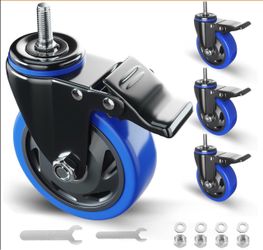4 Inch Stem Caster Wheels Heavy Duty With Dual Locking 2200Lbs, Threaded Stem Casters 3/8" - 16 X 1, Swivel Industrial Casters Set Of 4, Wheels For Ca