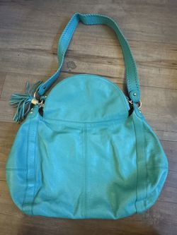 ONNA EHRLICH Rachel Cyan Pebbled Leather Large Hobo Bag Excellent Condition 