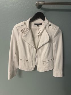 White House Black Market White Cropped Moto Jacket with Zip Pockets
