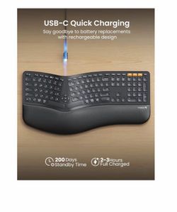 ProtoArc Backlit Bluetooth Ergonomic Keyboard, EK01 Plus Full Size Wireless Split Keyboard with Dual Bluetooth and USB, Cushioned Wrist Rest, Recharge