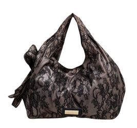 Black/Beige Lace Nuage Bow Hobo Bag