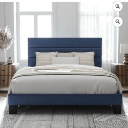 Allewie BRAND NEW !!!King Size Platform Bed Frame with Fabric Upholstered Headboard and Wooden Slats Support