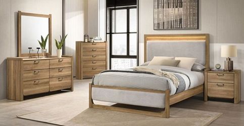 Brand New Natural Tone & Grey 4pc Queen Bedroom Set (Available in Eastern King)