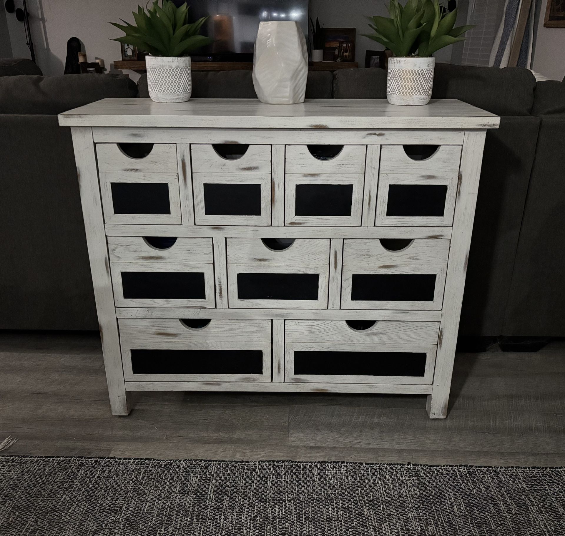 Distressed White 9-Drawer Sideboard/Chest