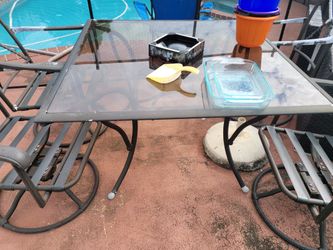 Outdoor Glass CastIron Table With 4 Chairs
