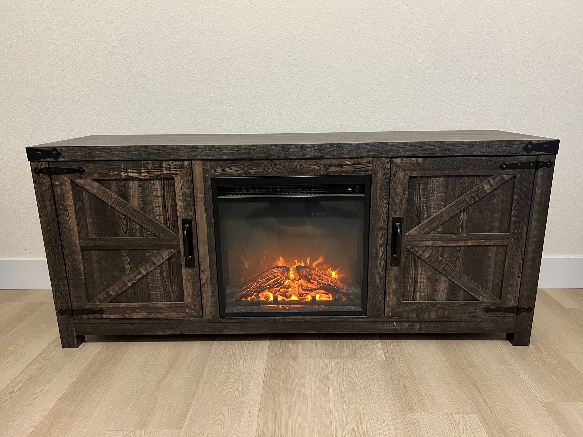 TV stand with electric fireplace/heater and storage