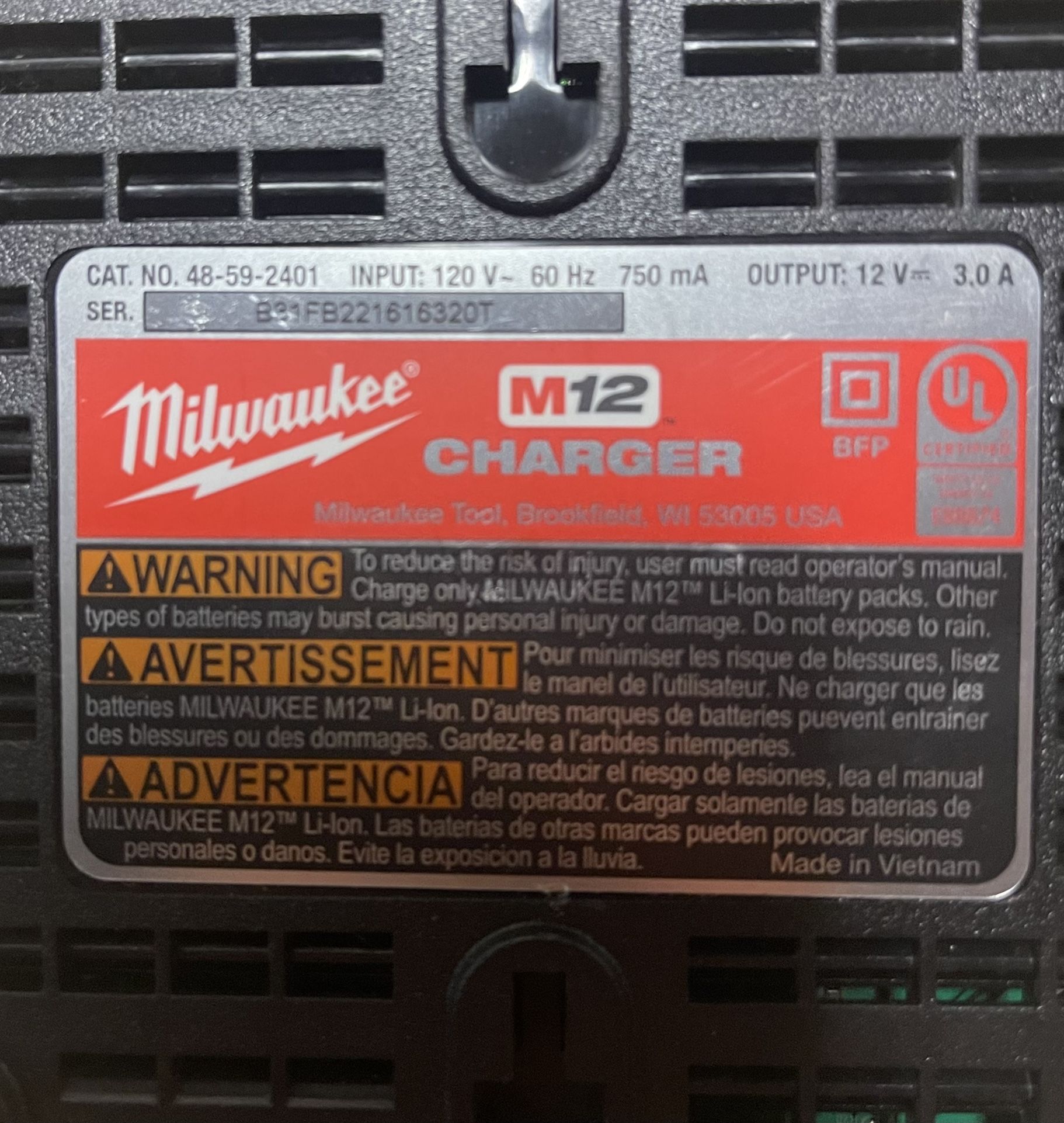 Genuine Milwaukee M12™ Charger 48-59-2401