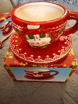 Sieral 6 Sets Christmas Santa Cups Saucers Ceramic Mugs,Snowflake Style