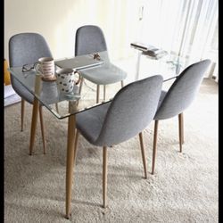 glass dining table gray seats set of 4
