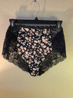 Black Floral Lace High-Waist Underwear 2X