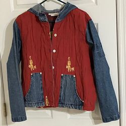 Vintage 90s Denim Embroidered People Dogs Button Up Jacket SzXL by Monterey Bay