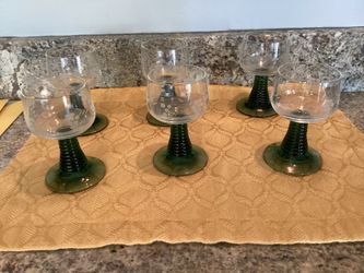 Set Of  6 Luminarc France Wine Glass Etched Grapes Green Beehive Stem-  in excellent condition