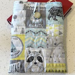 Book Kindle Sleeve Bag Cover 10.5 X 8in Racoon Bear Fabric Padded Quilted NEW Handmade Lined Bags. Animals Zoo Style Gift Gifts Presents 