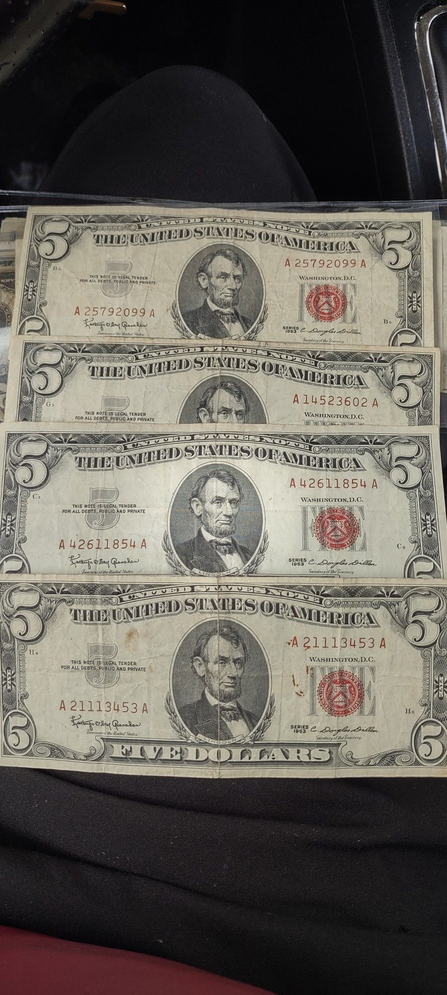 Four $5 Dollar Bills Silver Certificate 1963