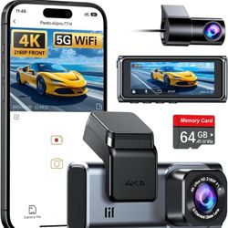 4K+2.5K WiFi Dash Cam Front and Rear, Built-in 5G WiFi, Free 64GB Card, Dash Camera