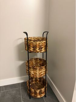 3-Tier Woven Basket Storage Stand | Wicker Organizer