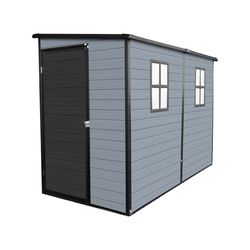 4x8ft Outdoor Resin Garden Shed with Floor and 2 Windows, Plastic Patio Outdoor Storage Shed with Lockable Door for Garden Tools, Bicycles, Trash Cans