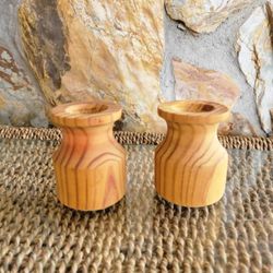 Pair Of Wooden Carved Candle Holders