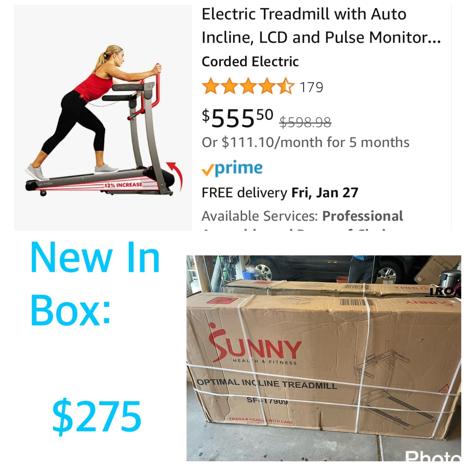 Folding Electric Treadmill with Auto Incline, LCD and Pulse Monitor