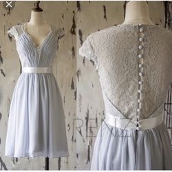 Gray Lace Tea Length Dress, Cap Sleeve Alterations New w/ Tags