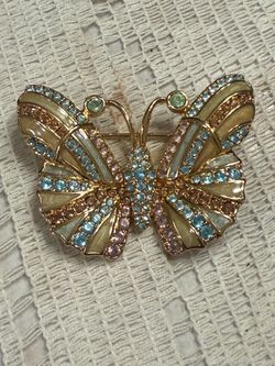 Brooch with Swarovski crystals. Beautiful butterfly