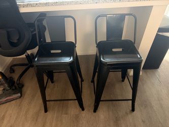 Set of 2 Black Metal Bar Stools with Back