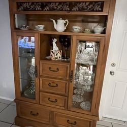 Beautiful Wooden Display Hutch With Intricate Floral Carvings