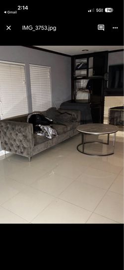 Grey furred velvet sofa