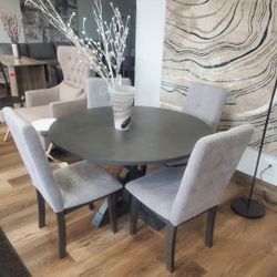 Modern 5-piece Round Dining Table, Upholstered Chairs