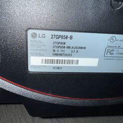 LG 27” Monitor 1140p 240hz