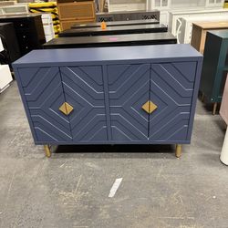 HLR 48" Accent Cabinet with 4 Doors and Shelves, Modern Sideboard Buffet Cabinet with Decorative Embossed Pattern Doors, Credenza Storage Cabinet for 