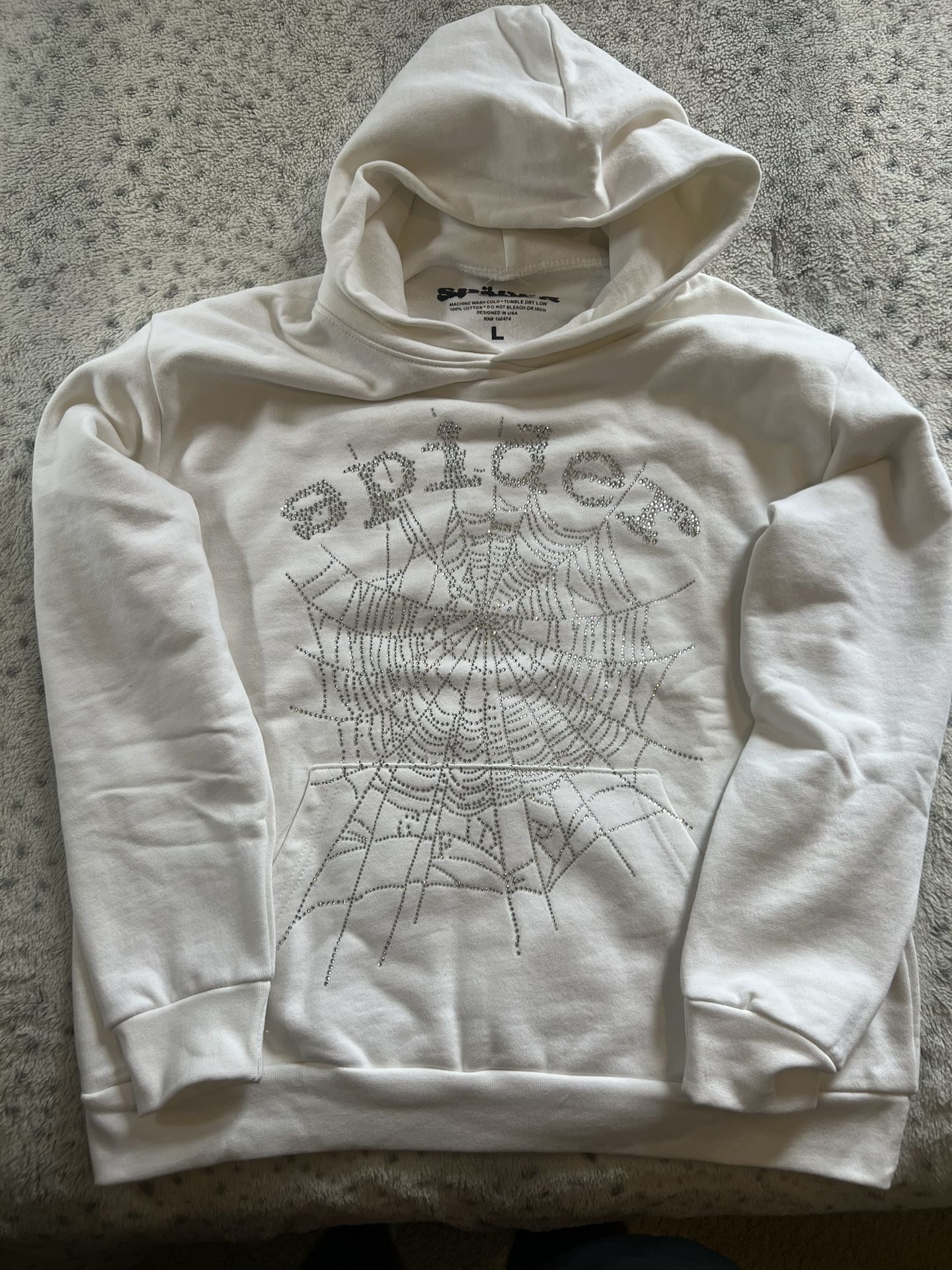White Rhinestone Sp5der Hoodie