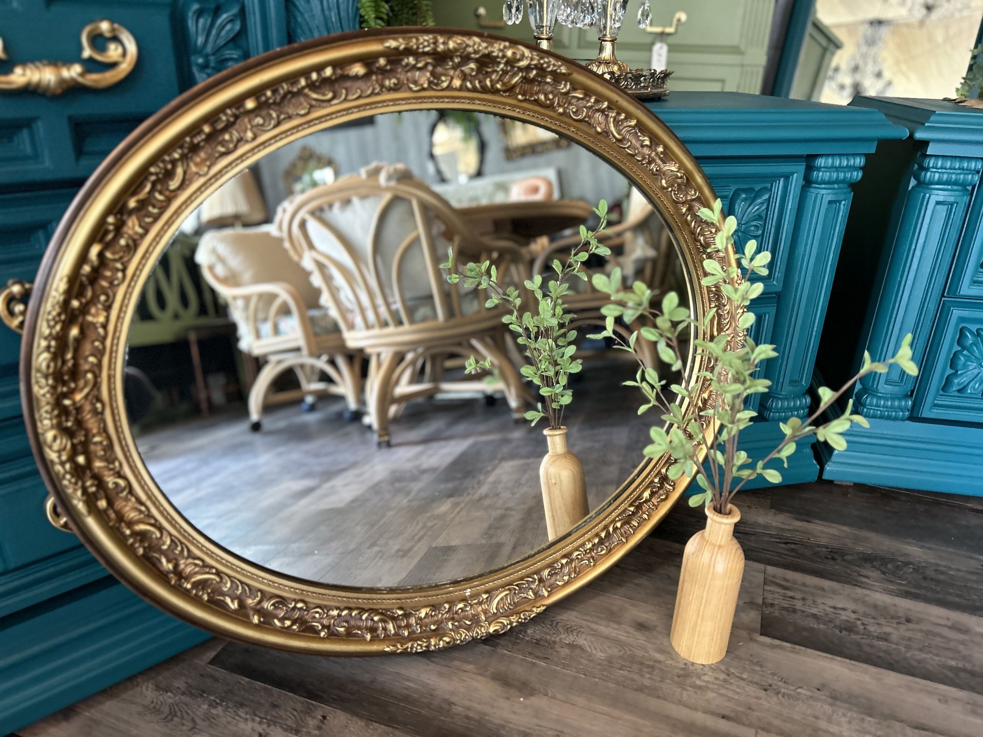 Gorgeous Antique Gold Ornate Oval Mirror