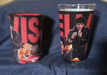 Elvis Presley Coffee Cup and Glass Mug Set Graceland Memorabilia Collectible