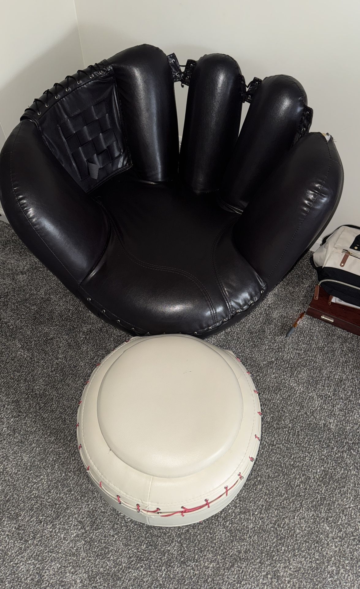 Baseball Glove Chair & Baseball Ottoman Set – Unique & Comfy!