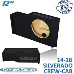 Black 12" Single Sealed Sub Box, Fits Chevy 14-18 Silverado Crew-Cab