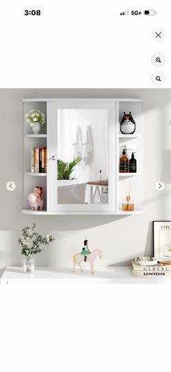White Wall-Mounted Medicine Cabinet with Mirror