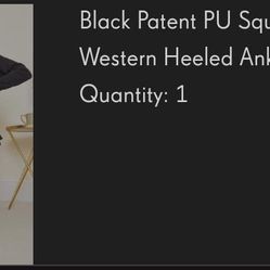 Black patent pU Gold Square Toe western Heel ankle boot