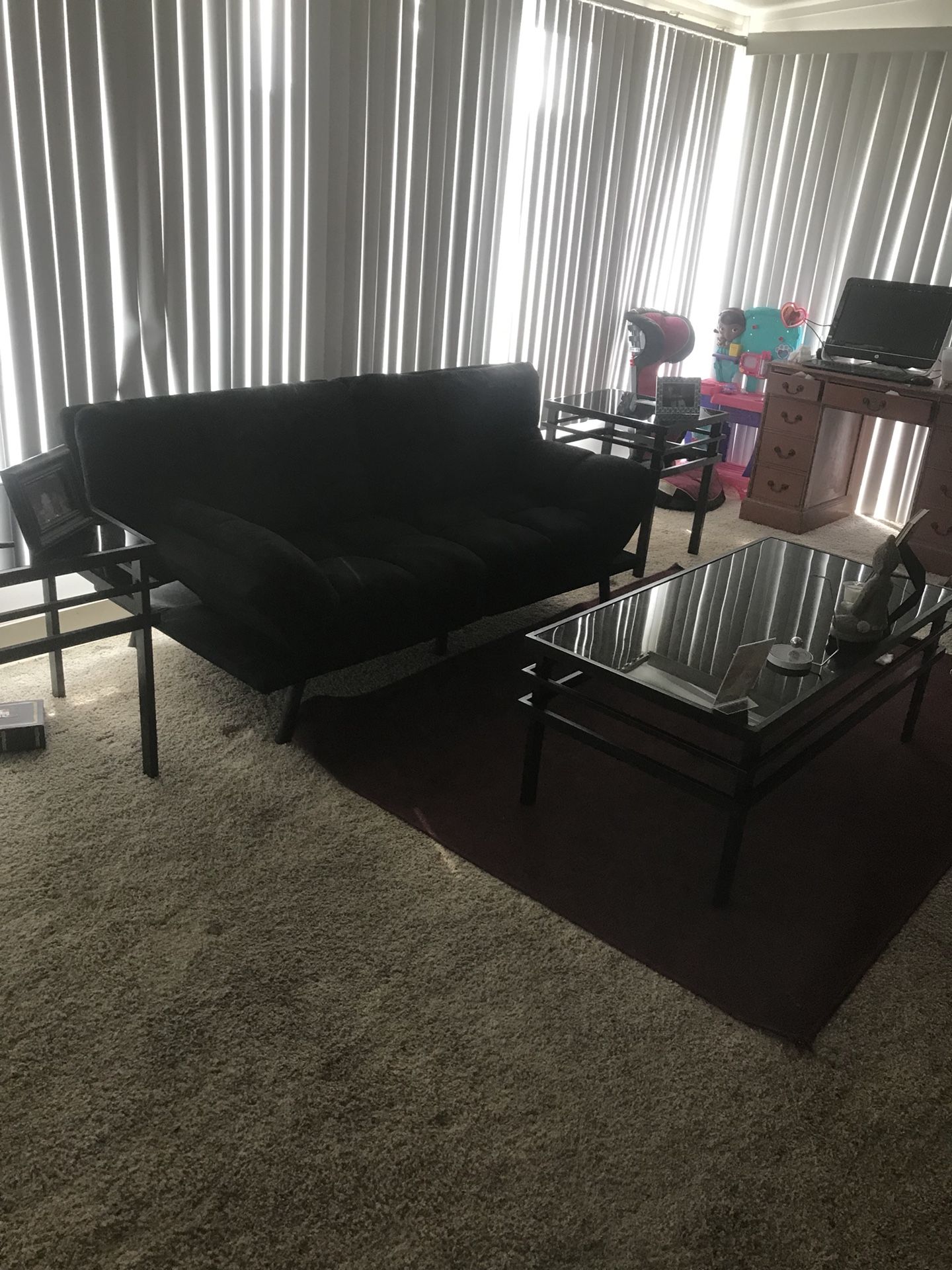 Blk Swede futon coffee and end tables for sale ...cheap