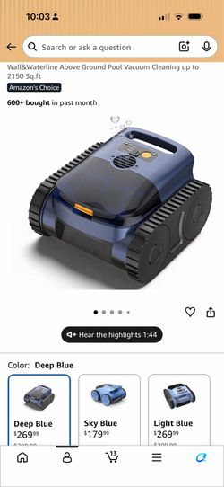 Pool Vacuum for Inground Pool, Cordless Pool Cleaner Robot with Smart Navigation, Self-Parking, LED Indicator, Wall&Waterline Above Ground Pool Vacuum