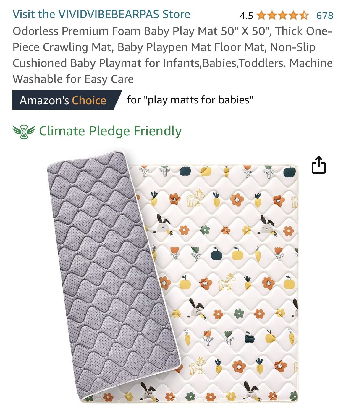  Premium Foam Baby Play Mat 50 X 50, Thick One-Piece  Crawling, Odorless Floor Mat, Non-Slip Cushioned Baby Playmat for  Infants,Babies,Toddlers. Machine Washable for Easy Care. : Baby