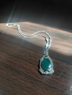 Art Deco 1920's Chrysoprase+Marcasite Sterling Necklace