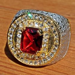 Emerald Cut Ruby Gold Plated Ring Size 10