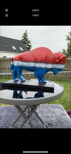 The red white and blue buffalo statue