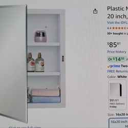 New! Plastic Medicine Vanity Cabinet With Mirror 16x20