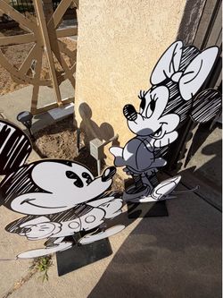 White & black Minnie & Mickey Mouse standing wood character