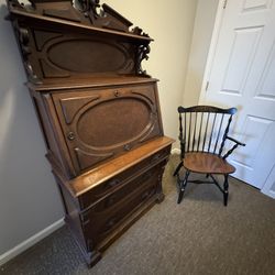 Victorian Oak Desk  & Ethan Allen Armchair