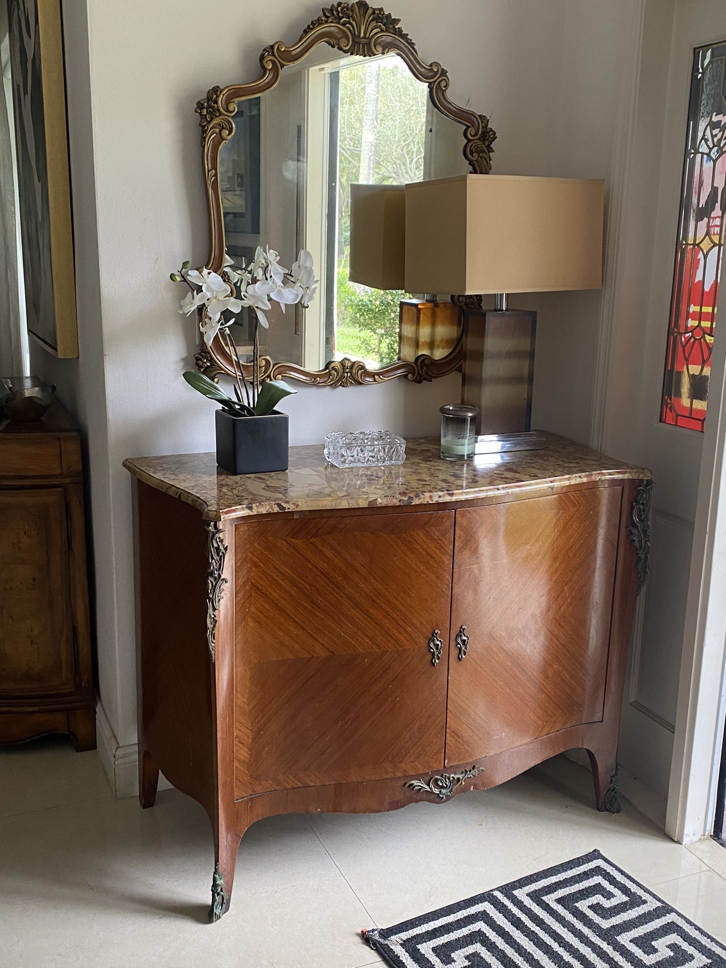 Fabulous Antique Cabinet W Marble Top And Matching Mirror