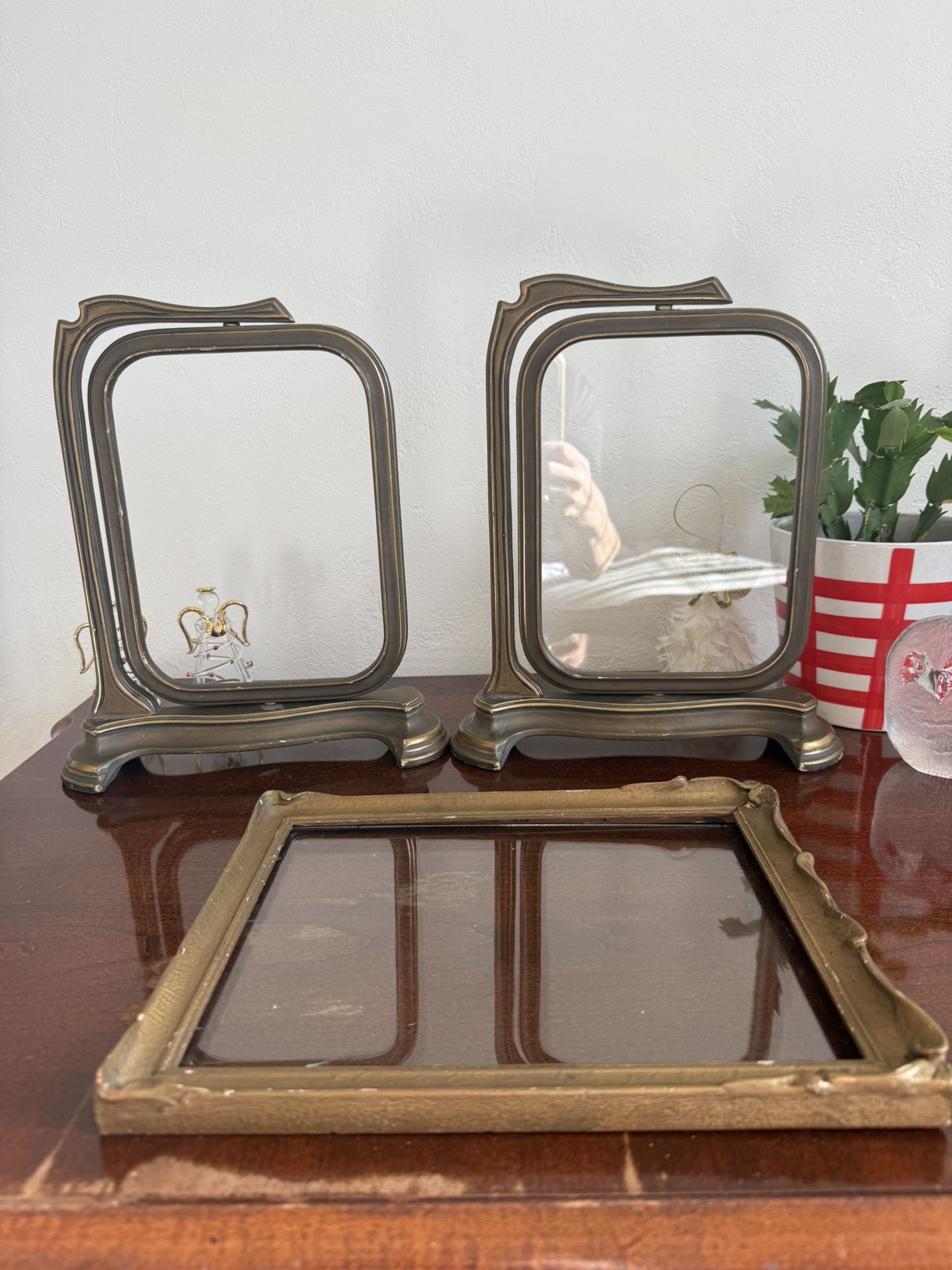 Vintage Eclectic Frame Set of 3 - Art Deco Wooden Faux Bronze Finish (2 Pedestal Desk Frames + 1 Wall Frame)