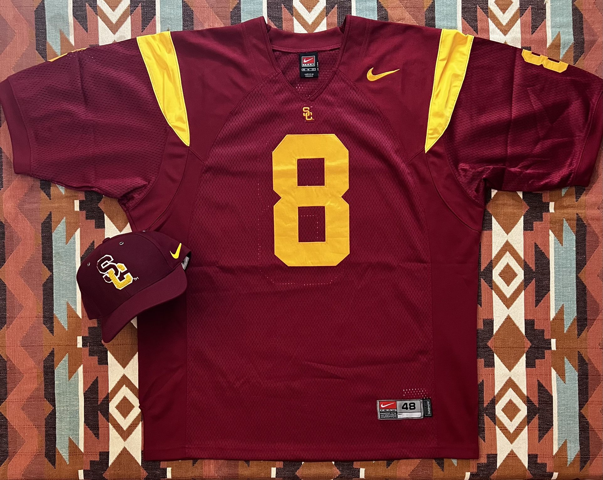Vtg USC Trojans Nike Team NCAA Football Authentic Stitched Jersey Size 48 & Hat